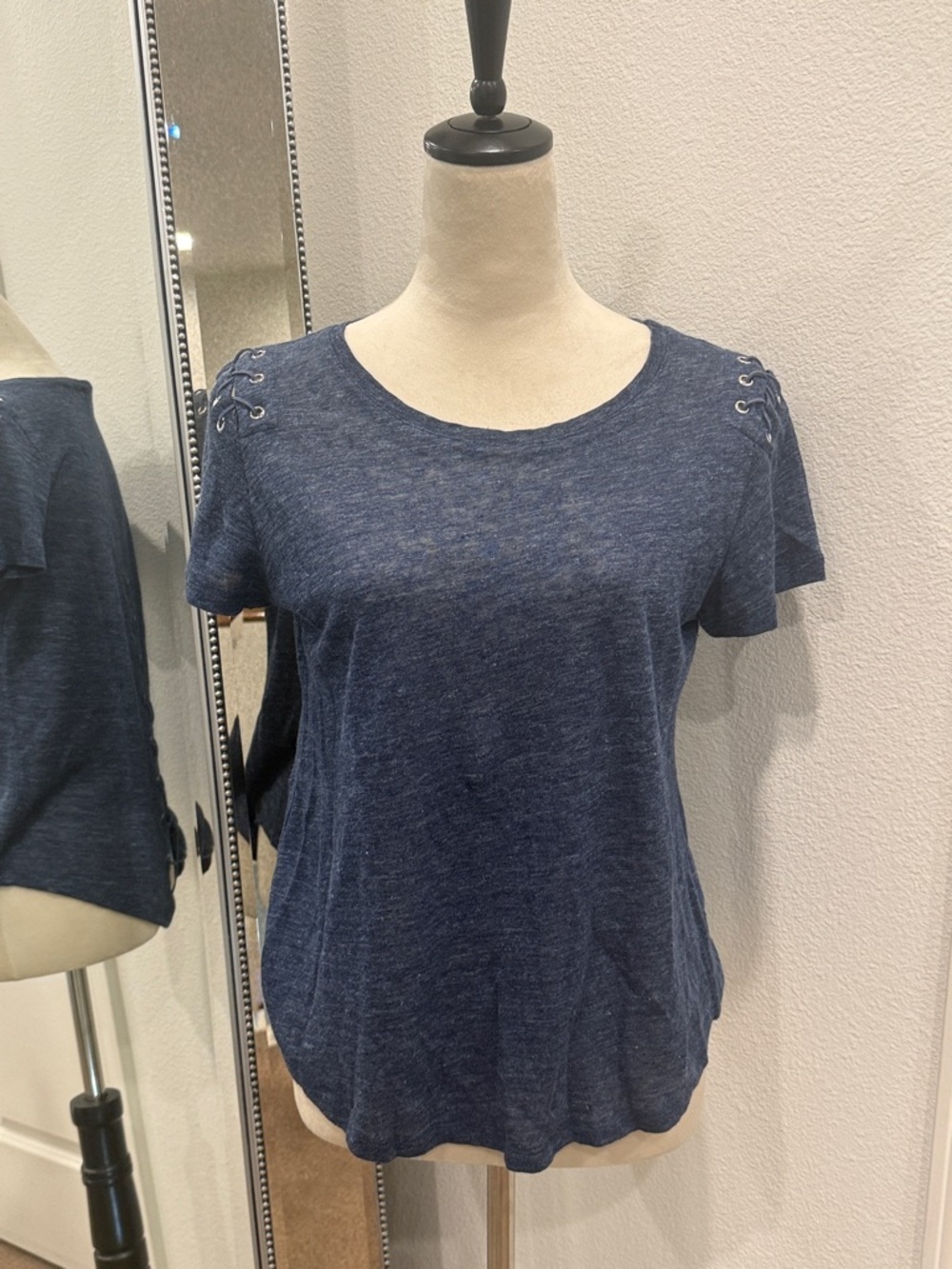 Generation Love Navy Lace-Up Shoulder Short Sleeve Tee